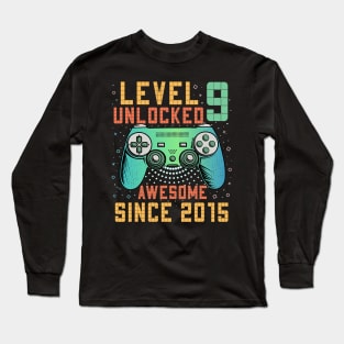 Level 9 Unlocked 9th Birthday 9 Year Old Gifts Gamer Bday Long Sleeve T-Shirt